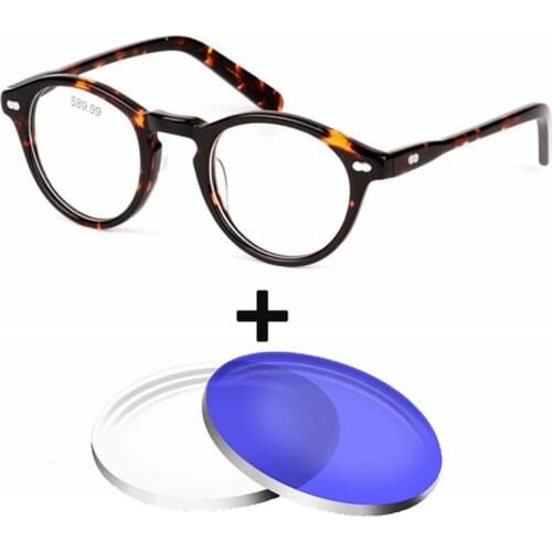 Acetate Vintag Round Glasses Frame Women Men Mujer Prescription Eyewear Oculos de sol 1.61 Index anti blue light Optical Glasses