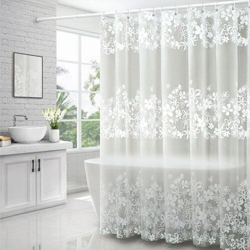 Printed white shower curtain with hook PEVA bathroom transparent curtain waterproof home curtain WF