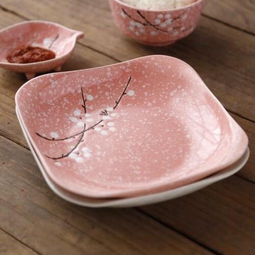 Elegant and Ruyi ceramic square plate Japanese style deep dish household tableware Personalized underglaze ceramic tableware