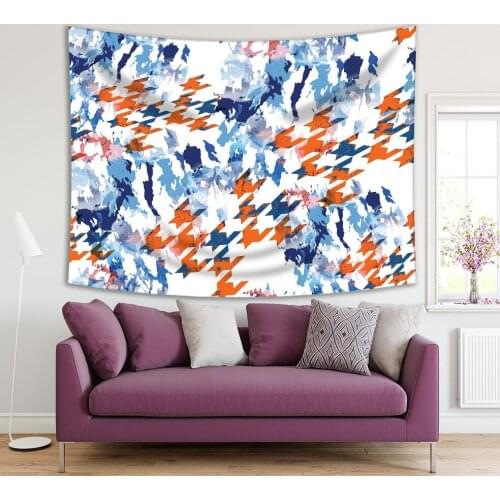 Tapestry Houndstooth Geometric Pattern Camouflage Background Bright Colored Modern Abstract Artwork Orange Blue White