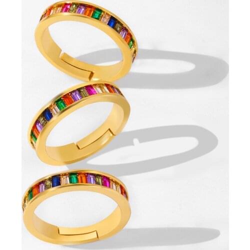 Hot Sale Rainbow Ring Ladies Open Ring Fashion Geometric Micro Inlaid Colorful Zircon Jewelry Party Delicate Ladies Jewelry