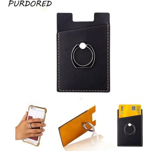 PURDORED 1 Pc Phone Card Holder Women Credit ID Card Holder Men Pocket Stick on Adhesive with Finger Ring Tarjetero Hombre