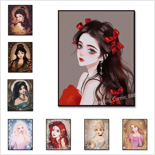 Disney Princess Poster Beauty Anna Mulan Character Canvas Painting Cartoon Wall Art Picture Girl Living Bedroom Dorm Home Decor
