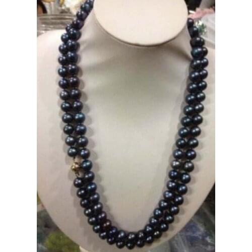 Beautiful Natural 9-10mm Black Tahitian Pearl Necklace 50" Yellow Clasp