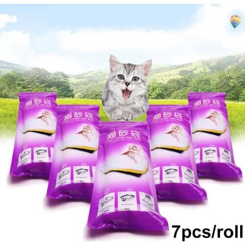 7Pcs/Roll Disposable Cat Litter Bags Thicken Pet Cats Litter Bag Drawstring Liner Litter Pouch Cats Litter Cleaning Bags