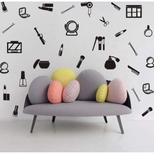 Cute Makeup Tool Wall Decal Girl Room Beauty Salon Comb Scissors Hair Dryer Polish Lip Cabinet Wall Sticker Studio Vinyl Decor