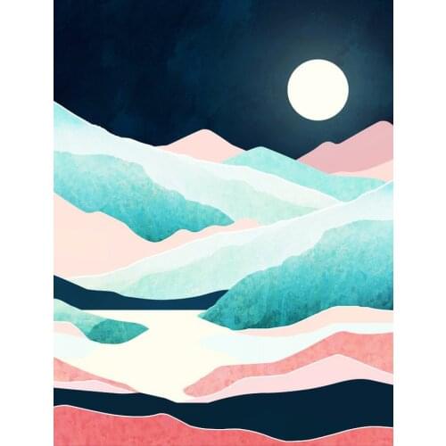 Peaceful Vista Landscape Abstract Canvas Pink Blue Rivers Mountain Painting Printing Wall Art Bedroom Pictures Wall Decor Home