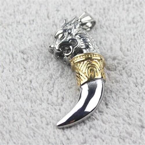 Mens 316L Stainless Steel Silver color Gold color Dragon Tooth Pendant