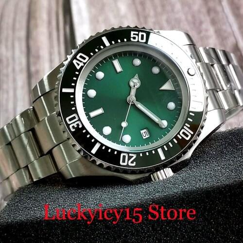BLIGER Brand Green Sunburst Dial Self Winding Big Face Men Watch NH35A Movement Steel Bracelet Unidirectional Bezel Screw Crown