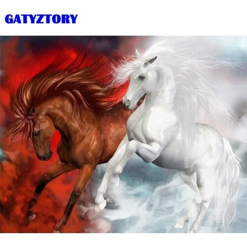 GATYZTORY Frame Horse Animals Diy Painting By Numbers Kit Handpainted Oil Painting Wall Art Picture By Numbers For Living Room