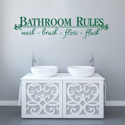 Bathroom Rules Wash-Brush-Floss-Flush Sticker Wall Vinyl Sticker Decal Waterproof Bathroom Decoration Removable A002713