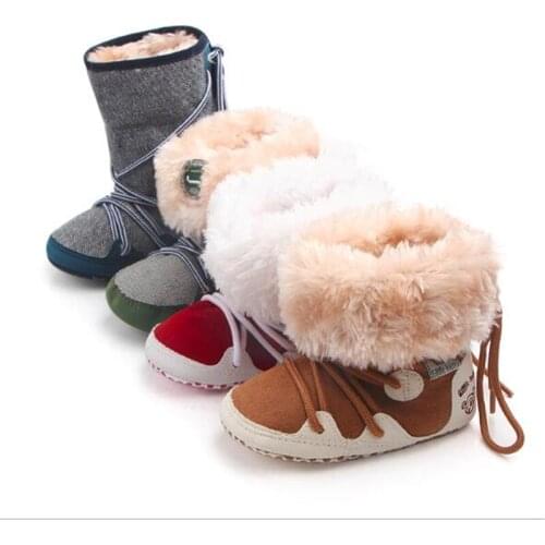 New Fashion Winter Baby Shoes Faux Fur Newborn Warm First Walkers Soft Bottom Infants Snow Boots Shoes