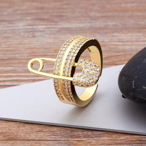 New Trendy Summer Beach Vacation Geometric Zircon Gold Ring Open Cuff Women Girls Finger Adjustable Size Jewelry Wholesale