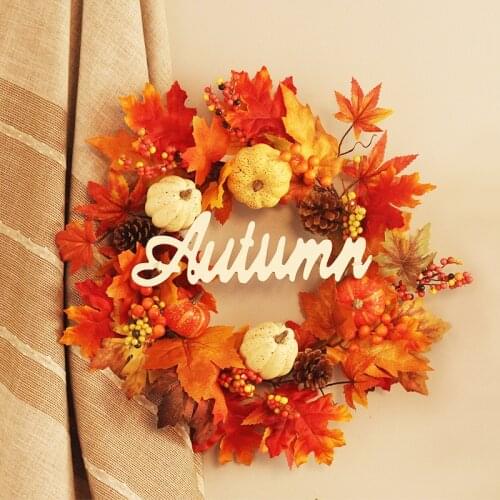 Halloween Autumn Wreath Pumpkin Berry Wooden Sign Door Hanging Harvest Festival Thanksgiving Wall Decor Home Decor Vine Ring