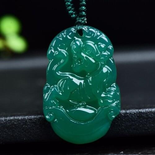Natural Green Agate Jade Chinese Zodiac Pendant Necklace Fashion Charm Jewellery Accessories Hand-Carved Lucky Amulet Gifts