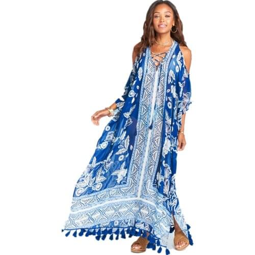 Beach Dress Pareo Tunic Print Holiday Long Size Bikini Cover Up Plus Mexi Women Swimsuit Beachwear Robe Plage Dress for Beach