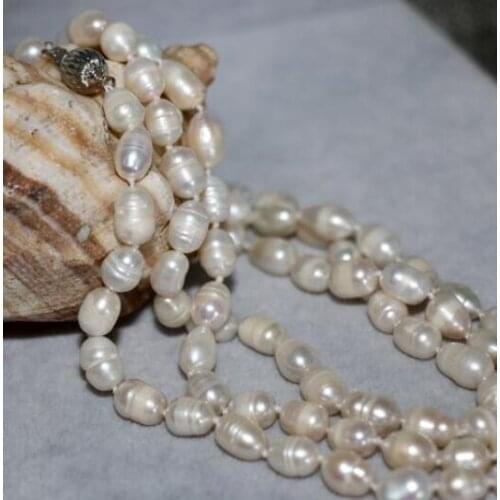 Gift Freshwater 9-10mm natural white freshwater pearl barrel rice necklace for long chain high grade jewelry 32inch bts diy