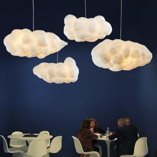 Modern White Floating Cloud Pendant Light for Bedroom Living Room Cloth Store Restaurant Indoor Lighting Decor E27 Base