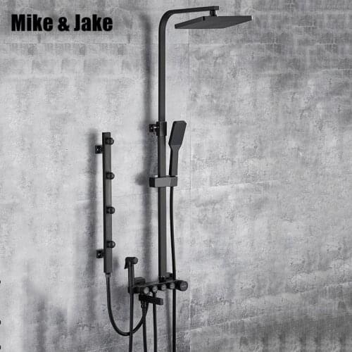 Bathroom Luxury black shower set with bidet bathtub with shelf gold showerset bathroom Shower faucet Bathtub Faucet side shower