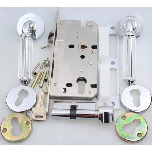 Modern Fashion Top quality K9 clear crystal room wooden door lock silver chrome bedroom book room mechanical handle lock