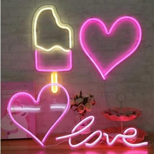 Heart Shape LED Neon Light Sign Wall Hanging Art for Bar Bedroom Living Room Party Home Decor Night Light Christmas Decor