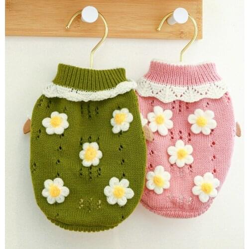 Dog Sweater Cute Classic Flowers Blossoming Knit Sweaters Chihuahua Clothes for Puppy Kitten Clothing