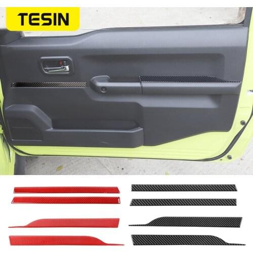 TESIN Carbon Fiber Stickers for Suzuki Jimny JB74 Car Door Interior Handle Decora Cover Accessories for Suzuki Jimny 2019 2020