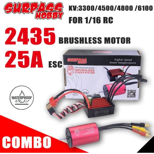 Surpass Hobby KK 2435 Waterproof Motor Brushless ESC 3300 4500 1800 6100 KV with 25A ESC for 1/16 1/18 RC Buggy Drift Racing Car