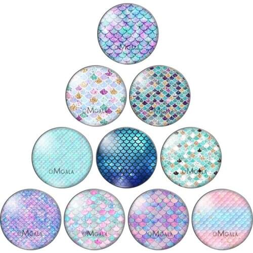 Magical Beauty Glitter Fish scales 8mm/10mm/ 12mm/Round photo glass cabochon demo flat back Making findings