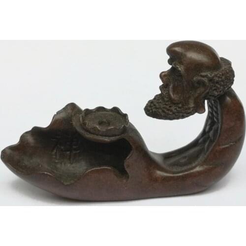YIZHU CULTUER ART Collection Old Chinese Bronze Carving Exquisite Bodhidharma Statue Incense seat