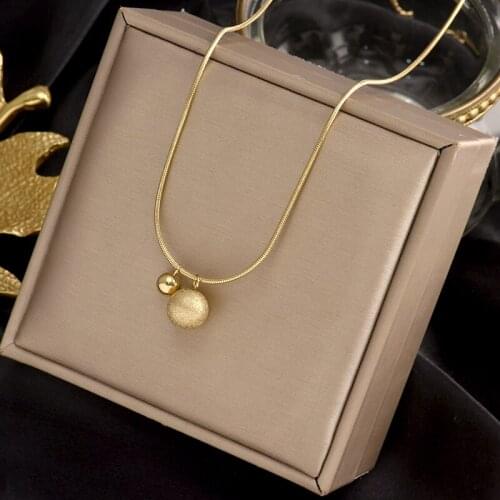 YUN RUO 2021 Vintage 18 K Gold Color Two Steel Ball Pendant Necklace Woman Jewelry Fashion Titanium Steel Accessory Never Fade