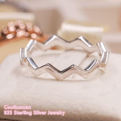 Autumn 100% 925 Sterling Silver Timeless Zigzag Ring For Women Wedding Gift Original Jewelry Accessories
