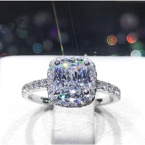 Fashion Female Jewelry Sterling Silver Princess Square Cut 1.5ct Finger Rings for Women Girl Jewelry Gift Anillos Mujer