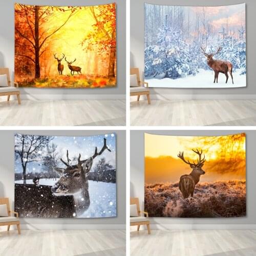 Winter Snow Wonderland Tapestry Deer Tapestry Wall Decor Forest Tapestry Wall Hanging for Bedroom Living Room Dorm Home Decor