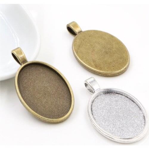 10pcs 20x30mm Inner Size Antique Silver Plated Bronze Simple Style Cameo Cabochon Base Setting Charms Pendant necklace findings