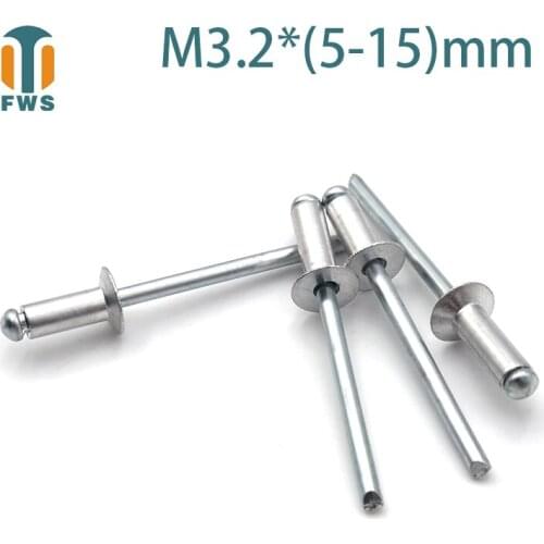 10PCS M3.2 Multi Size Aluminium Open End Countersunk Head Break Mandrel Blind Rivet Nail Pop Rivets for Furniture Car Aircraft