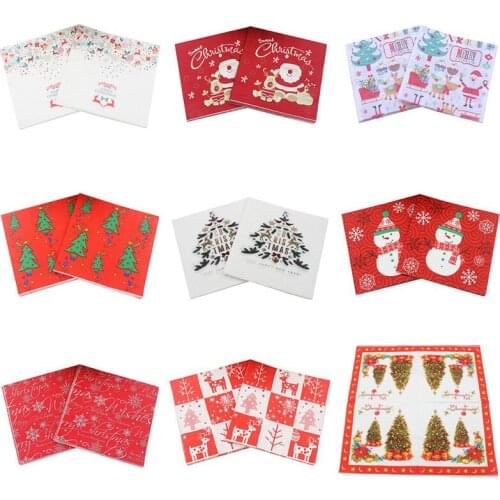 20pcs/pack Christmas Printed Disposable Napkins Paper For DIY Xmas Festival Party Decoration Supplies
