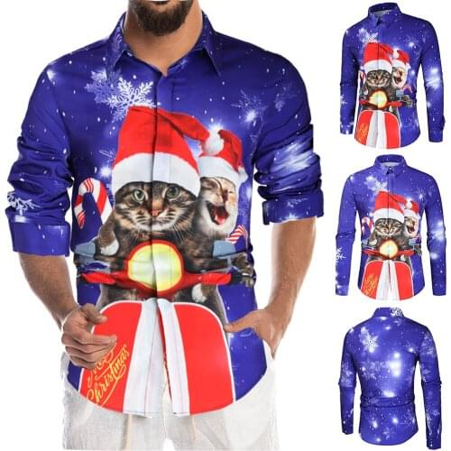 2020 New Christmas Casual Shirts For Men Plus Size Long Sleeve Camisa Masculina Dress Shirt Male