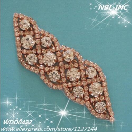 30 pieces) Wholesale hand beaded sewing rose gold crystal rhinestone applique patch iron on for dress or DIY headband WDD0422-R