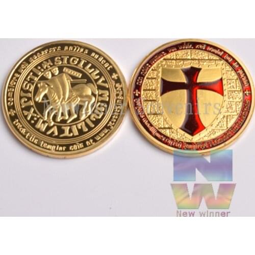 5pcs/lot 1oz gold Plated Masonic Knight Temple Red Cross Coins Freemasons Souvenir Coin Hot sales