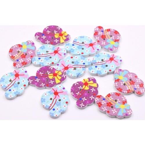 50Pcs Hat Shape Wooden Buttons Clothes Sewing Accessory DIY Scrapbooking Decor