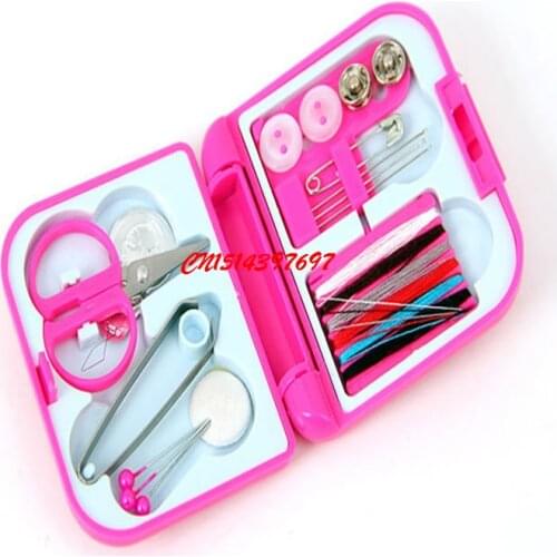 500set/lot Portable Travel Sewing Kit Thread Needles Mini Plastic Case Scissors Tape Pins Thread Set Home Sewing Tools FF071201