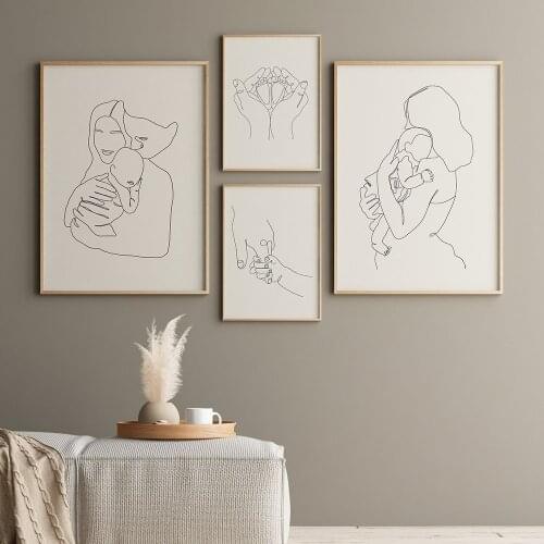 Abstract Painting Canvas Poster Baby Feet Wall Art Drawing Line Mom Dad Posters And Prints Nursery Pictures For Living Room