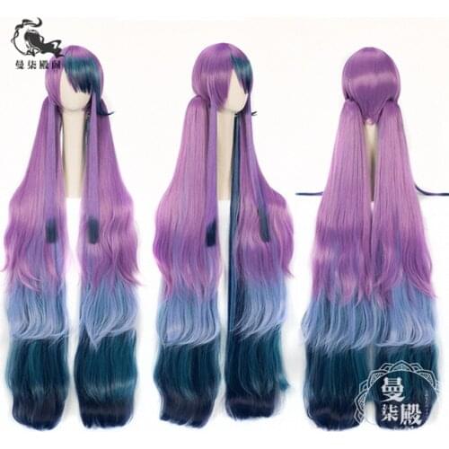 Anime SINoALICE Cosplay Wig Alice The Little Mermaid Blue Purple Green Ombre Long Straight Synthetic Hair + wig cap