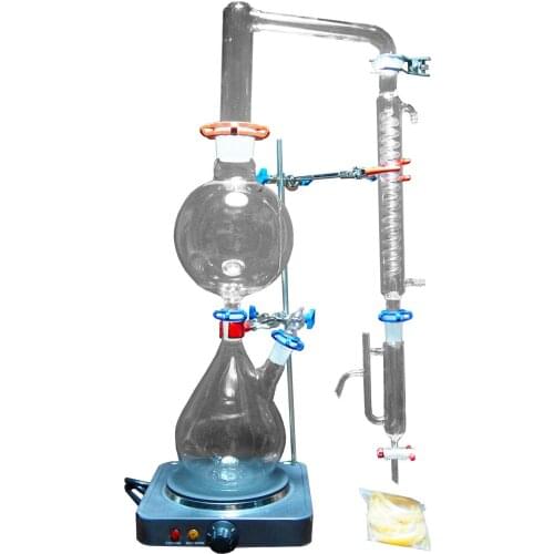 New 2000ml Lab Essential Oil Steam Distillation Apparatus Glassware Kits Water Distiller Purifier w/Hot Stove Graham Condenser