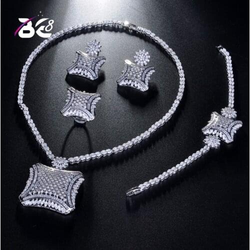 Be 8 Fashion Womens Wedding Bracelet Necklace Jewelry Set AAA Cubic Zirconia Square Shape Ring Earrings Bijoux Femme S221