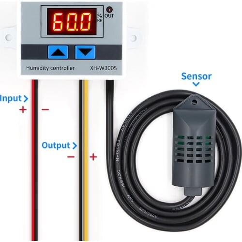 Digital Humidity Controller 220V 12V 24V Hygrometer Humidity Control Switch 0~99%RH Hygrostat with Humidity sensor