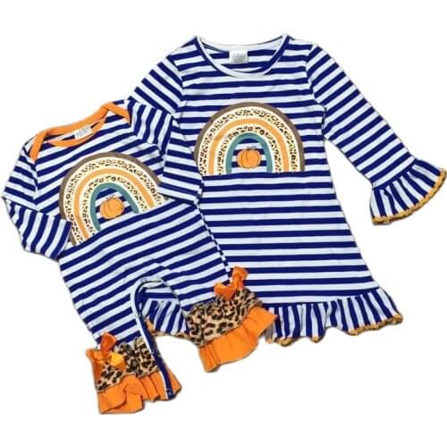 Girlymax Fall/Winter Baby Girls Romper Toddler Stripe Leopard Rainbow Ruffles Dress Boutique Sisters Wear Kids Clothing