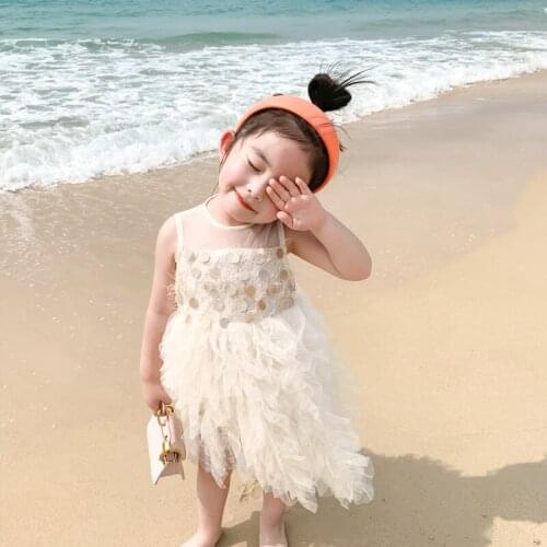 DFXD Kids Clothes Summer Sleeveless Sequins Vest Dress High Quality Princess Ball Gown Outfit Girls Party Layered Dress 1-5T New