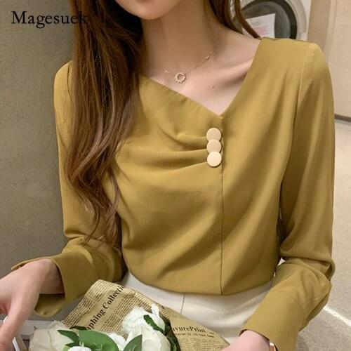 Elegant Blouse Office Lady Slim Fit Chiffon Shirts Women Tops Autumn 2021 New Long Sleeve Hong Kong Style Shirt Pullover 16230